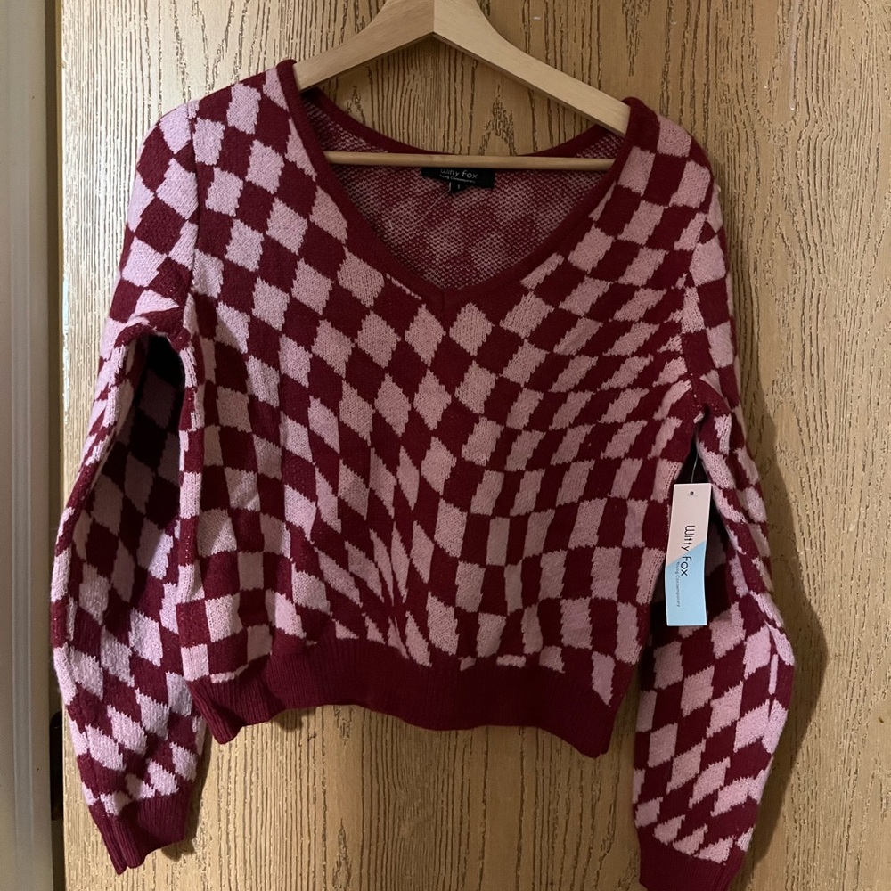 Witty Fox~ Red and Pink V-Neck Sweater~S~ NWT
